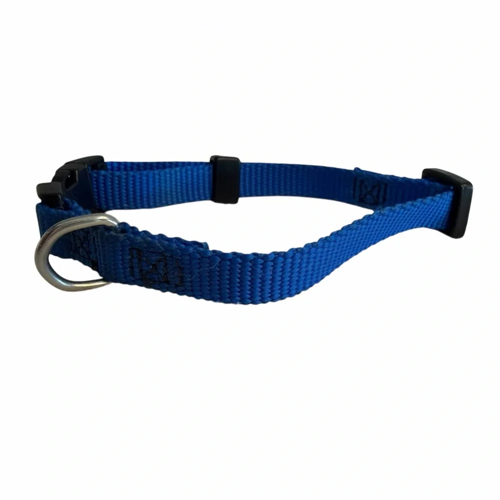 Small Blue Nylon Adjustable Dog/Cat Collar 12”& 46” Matching Leash
